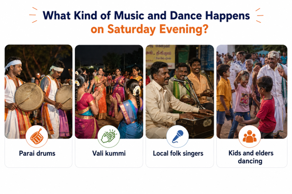 Village festival before a marathon in Tamil Nadu with traditional music and dance